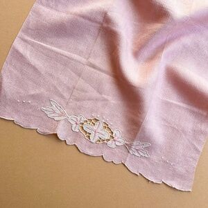 Vintage 1940s Pale Pink Tea Towel With White Flower